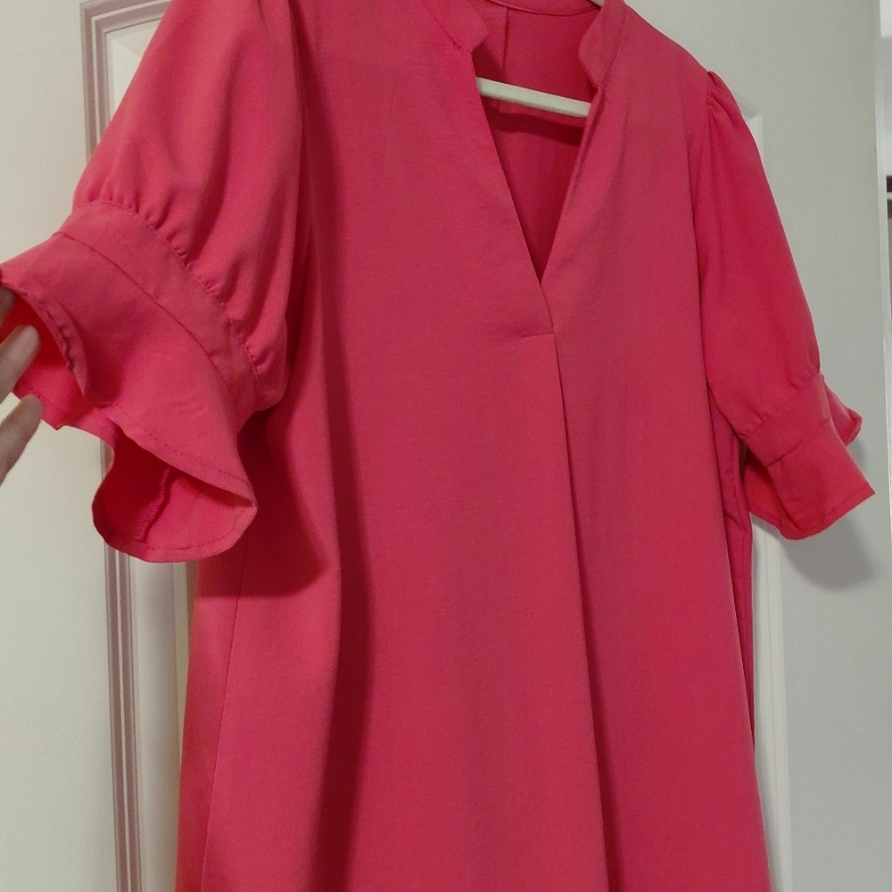 Pink Dress with Ruffle Sleeves - Picture 4 of 10